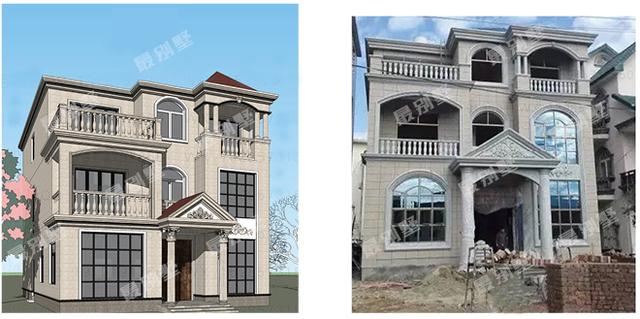 農村別墅效果圖實景圖直接對比，誰說實景圖不如效果圖