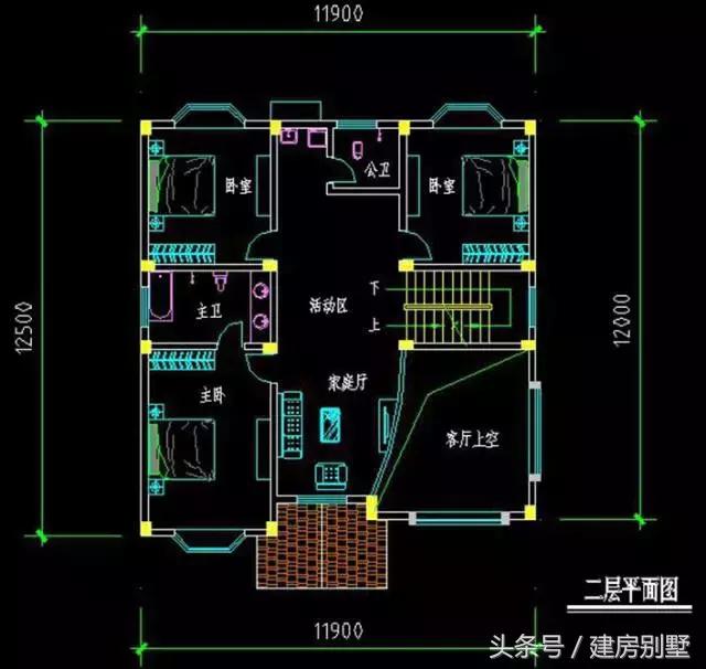 11.9×12.5米三層農村別墅，最愛的飄窗每個臥室都有