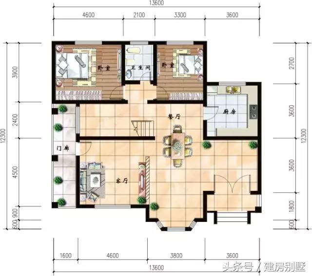 13.6×12.3米兩層農(nóng)村別墅，帶飄窗還有門廊