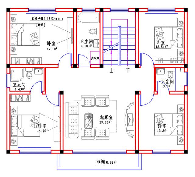 30萬2廳8室12×10三層農村別墅全套Cad建筑結構水電施工圖