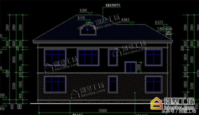 二層簡(jiǎn)歐風(fēng)格的別墅設(shè)計(jì)圖紙，15X8.9m大面寬小進(jìn)深，功能齊全帶堂屋開(kāi)放式餐廳