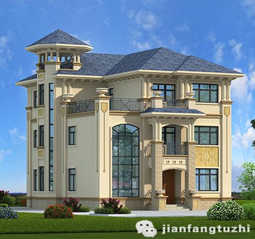 三層歐式別墅設計圖50萬160㎡3廳6室帶落地窗香火臺挑空客廳套間