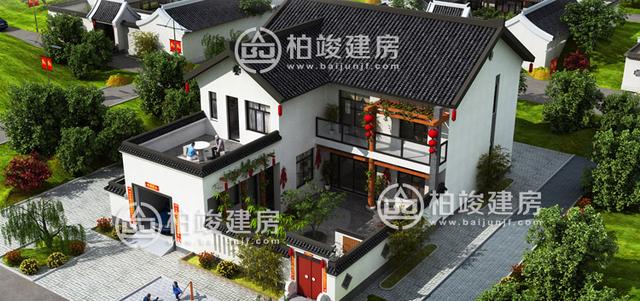 10X8米帶庭院新中式農村別墅圖，傳統與現代的結合，從此詩和遠方從這駐足