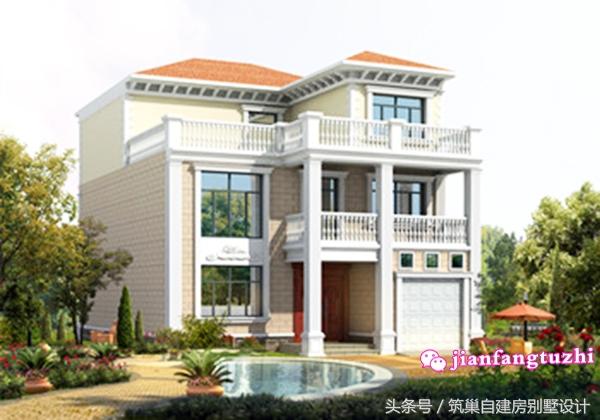 三層帶車庫農(nóng)村自建房別墅設(shè)計圖，戶型合理，空間利用高