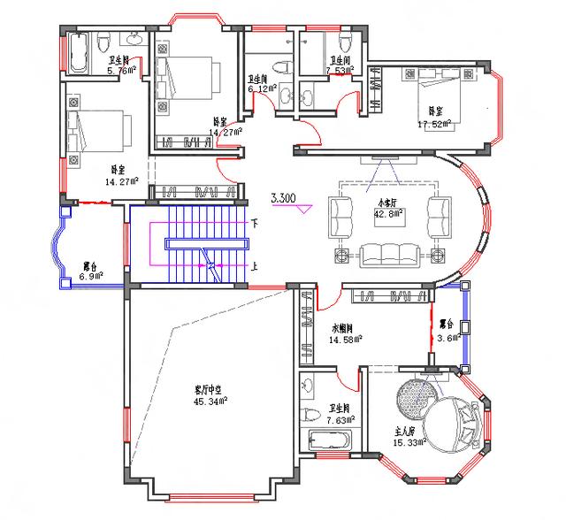 復式三層地中海風格別墅設計圖，豪華大氣