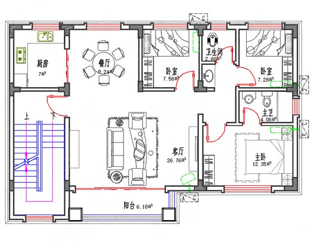 小戶型三層半兄弟戶別墅圖，100㎡32萬3廳3廚9室，帶涼亭。