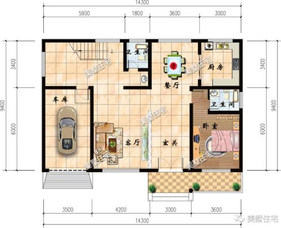 二層別墅14X9米，5室4衛還帶車庫，超小進深也能造好房。