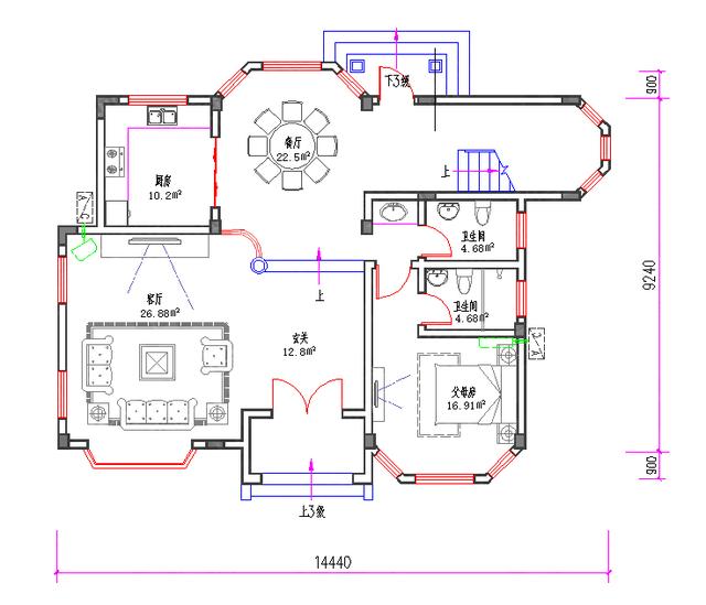 三層特色歐式城堡別墅圖，戶型精美大氣，40萬2廳6室?guī)ш柟夥啃蓍e房套房
