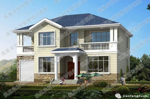 25萬2廳5室12×9米二層小別墅圖，帶走廊+臥室套間。