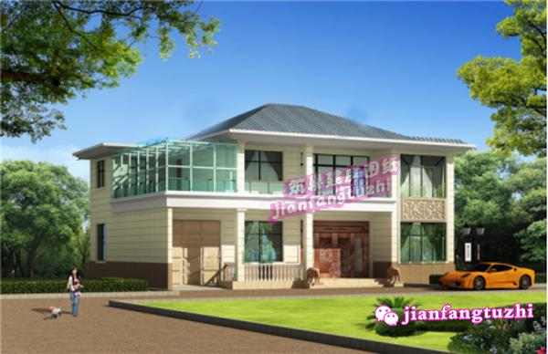 18x14米二層新農村框架自建房，帶陽光房，簡約清新。