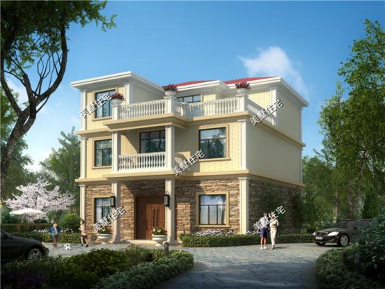 三層別墅圖，12x12米，6室2廳簡歐風，方正的戶型和簡約的外觀。