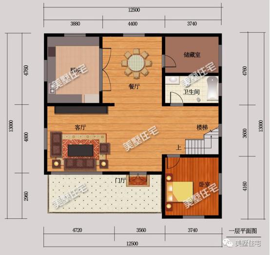三層新中式別墅圖，12x13米，露臺精致布局實用，簡約大方。