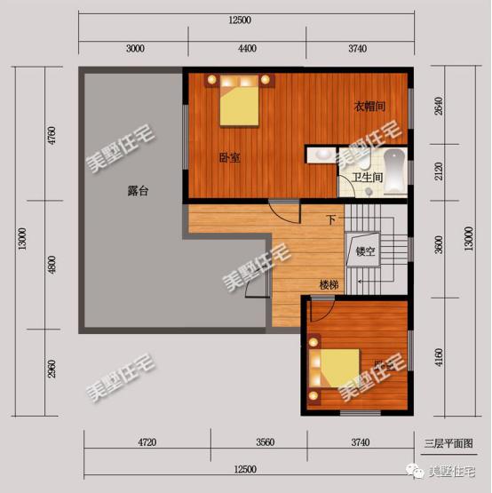 三層新中式別墅圖，12x13米，露臺精致布局實用，簡約大方。