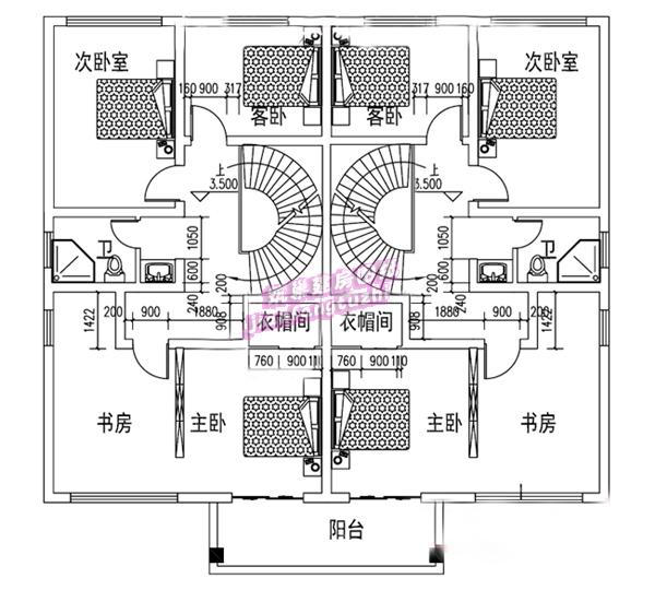 二層農(nóng)村雙拼別墅設(shè)計圖，14x12米，單戶90平米左右。