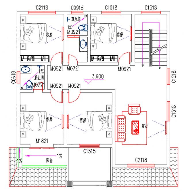 進深12×12米 造價約32萬 帶套間3廳8室三層農村自建房設計圖（附全套Cad施工圖）