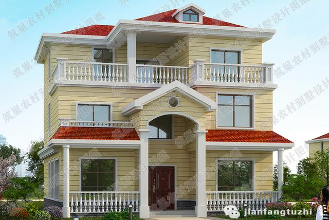 進深12×12米 造價約32萬 帶套間3廳8室三層農村自建房設計圖（附全套Cad施工圖）