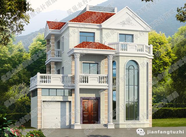 復式三層帶車庫豪華套間別墅設計圖，150㎡2廳8室。