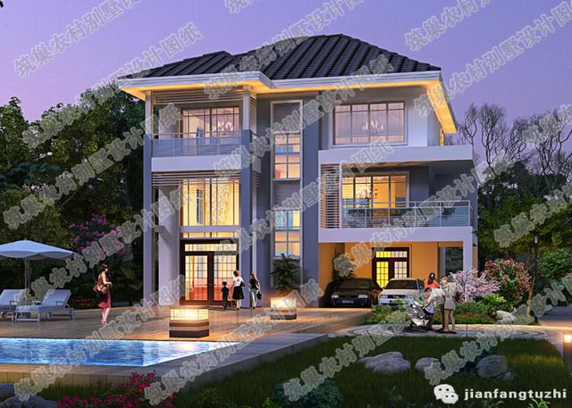 2廳4室二層農村自建房，12×9米,造價22萬，帶走廊+休閑廳+豪華套間