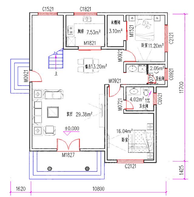 三層農村自建房，3廳7室11×12米，帶套房+家庭活動室，簡單大方。