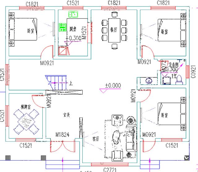 三層農(nóng)村自建房設(shè)計圖，3廳11室，帶棋牌室書房套房。