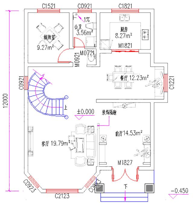 復式三層別墅設計圖，占地100㎡，2廳5臥帶棋牌室休閑廳，結構設計獨特新穎。