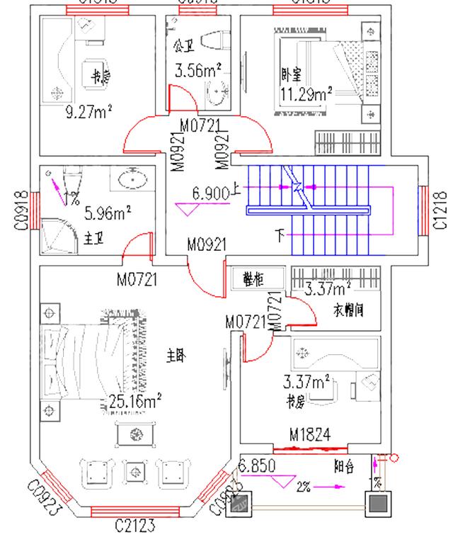 復式三層別墅設計圖，占地100㎡，2廳5臥帶棋牌室休閑廳，結構設計獨特新穎。