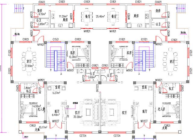二層雙拼自建房，26×19米，造價(jià)110玩，帶地下室+堂屋+柴房+套房。
