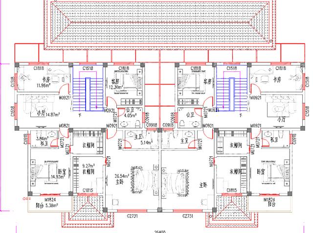 二層雙拼自建房，26×19米，造價(jià)110玩，帶地下室+堂屋+柴房+套房。