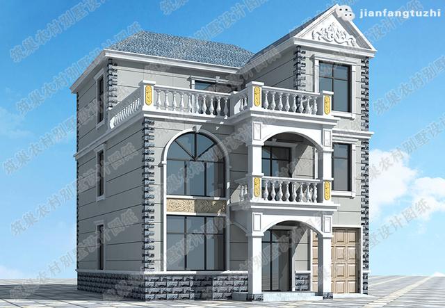 復式三層歐式別墅設計圖，2廳6臥130㎡帶車庫健身房休閑廳，造價30萬。