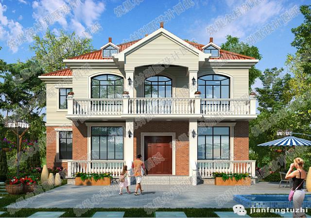 二層中式農(nóng)村自建房，2廳5臥，21×18帶內(nèi)院燒火房娛樂室，造價50萬。