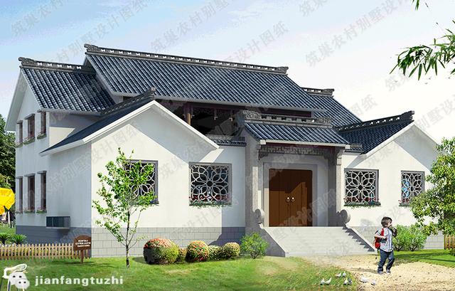 二層中式農(nóng)村自建房，2廳5臥，21×18帶內(nèi)院燒火房娛樂室，造價50萬。