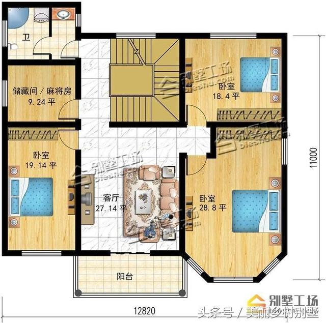 農(nóng)村三層別墅，帶堂屋，12.82X12.4m造價(jià)27萬(wàn)，外觀經(jīng)典大氣。