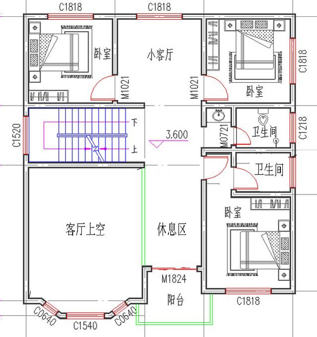 二層農(nóng)村自建房，11×12米，2廳5臥，挑空客廳+休息區(qū)+套房，造價20萬