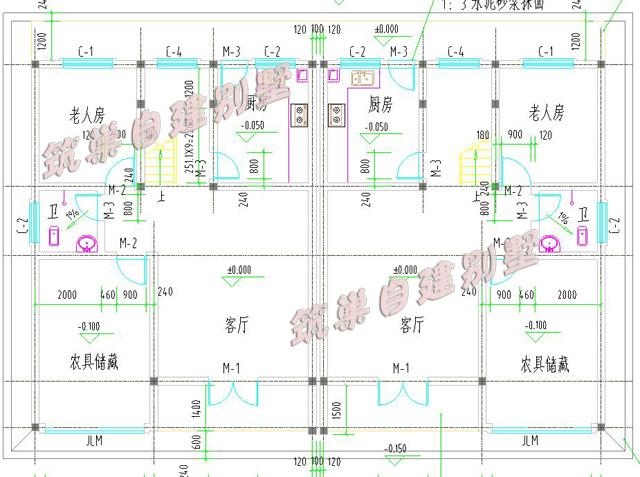 簡約二層農村雙拼別墅設計圖，17*11米，帶老人房，造價40萬