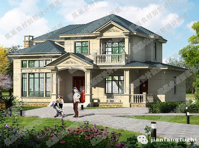 二層農村別墅設計圖，占地160㎡，造價30萬，1廳5臥帶豪華套房