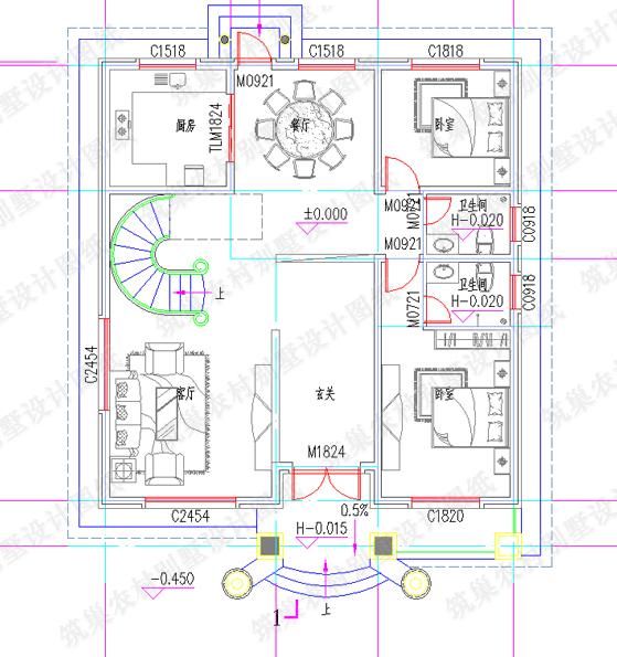 11×11米三層別墅設計圖，2廳8臥，造價40萬，挑空客廳+休息廳+套房