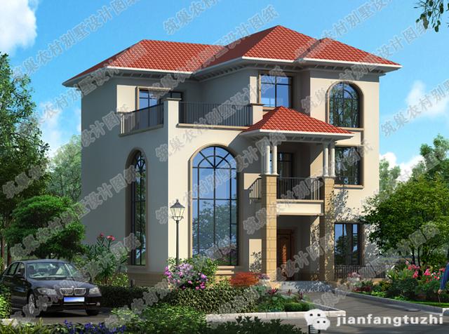 11×11米三層別墅設計圖，2廳8臥，造價40萬，挑空客廳+休息廳+套房