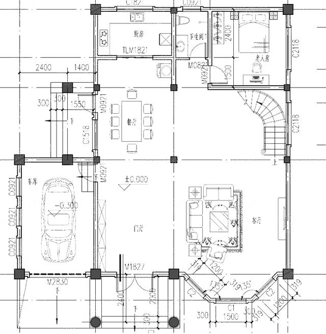 高貴大氣三層別墅設計圖，造價約40萬2廳7臥帶車庫+旋轉樓梯+挑空客廳+套間+落地窗