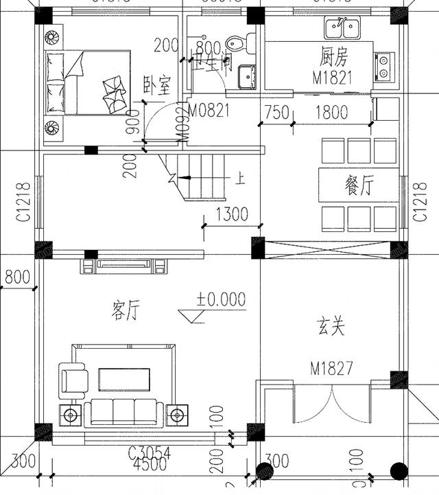 小戶型三層自建房設(shè)計圖，3廳7臥帶挑空客廳，色調(diào)協(xié)調(diào)，精致小巧