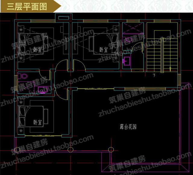 三層別墅圖紙，12×12米2廳5臥，造價30萬，挑空客廳+車庫+露臺花園