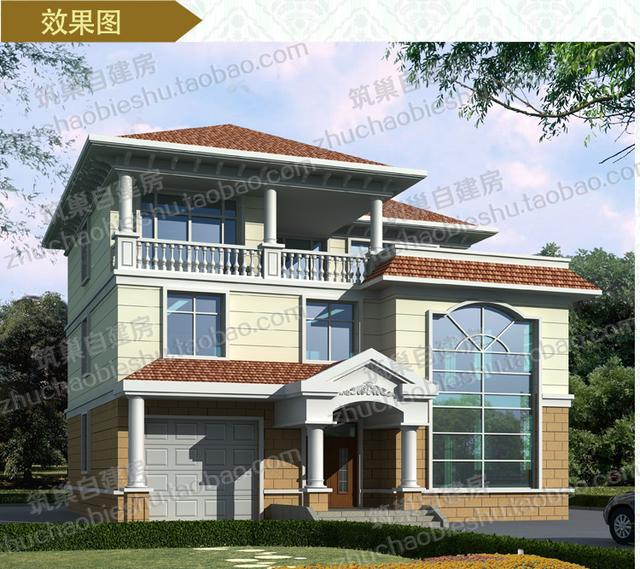 三層別墅圖紙，12×12米2廳5臥，造價30萬，挑空客廳+車庫+露臺花園