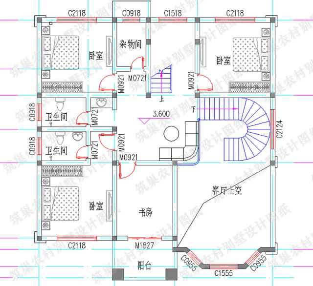 最新三層別墅設計圖，2廳7臥，落地窗+娛樂房+挑空客廳，造價50萬以內，漂亮、美觀、實用