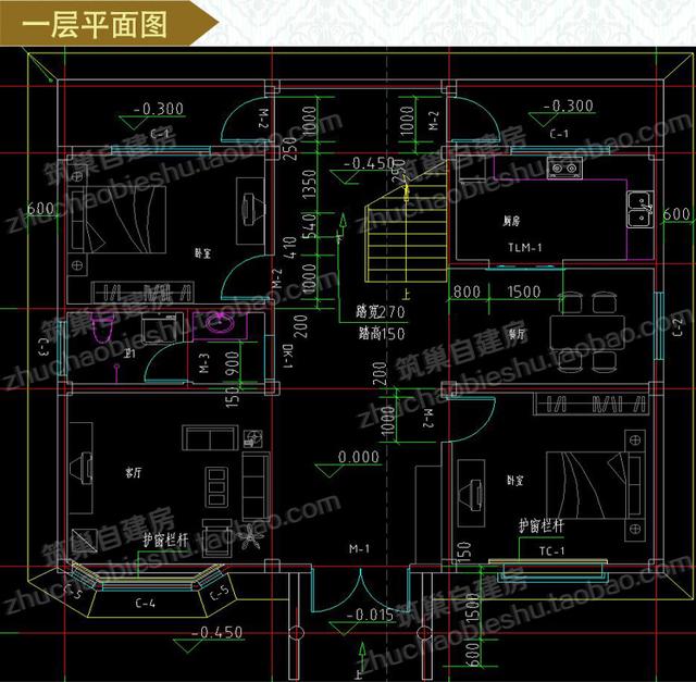 三層農村別墅設計圖，12×12米，2廳8臥，造價30萬，南北多陽臺設計！