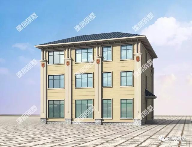 13×12.9米三層農村別墅設計圖，雙涼亭搭配露臺，外觀豪華大氣