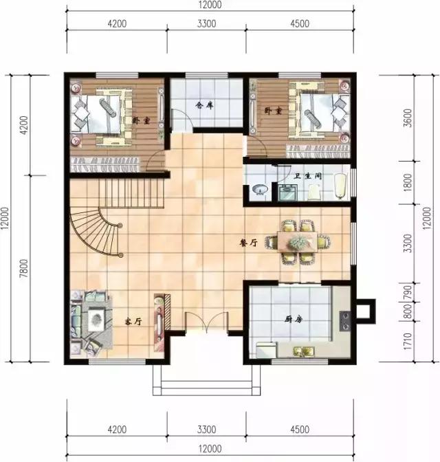 開間12米的自建房別墅設計圖，二套附平面圖隨你選