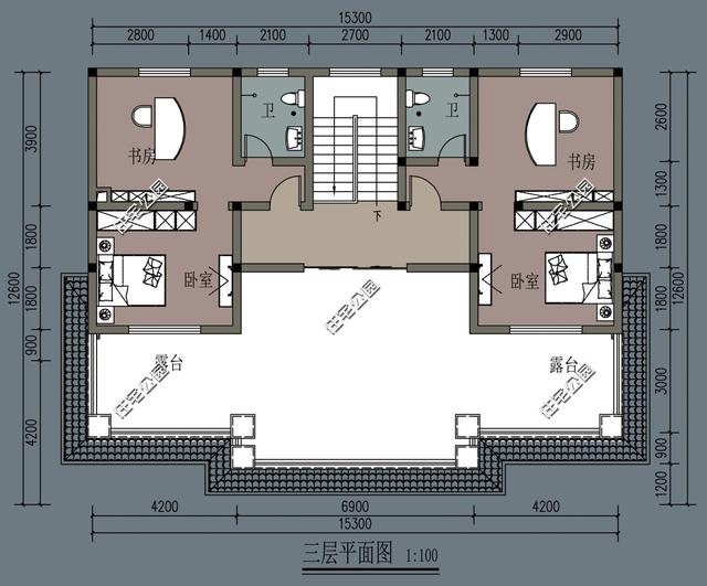 15x12米農(nóng)村別墅戶型圖，8室2廳8衛(wèi)帶露臺，造型美觀大氣，內(nèi)部合理舒適
