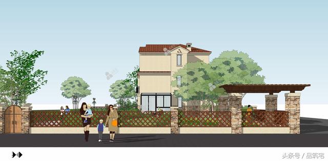 12X10三層西班牙風(fēng)格別墅圖，戶型方正、緊湊實用，有露臺有陽光房有院子，一家共享天倫~