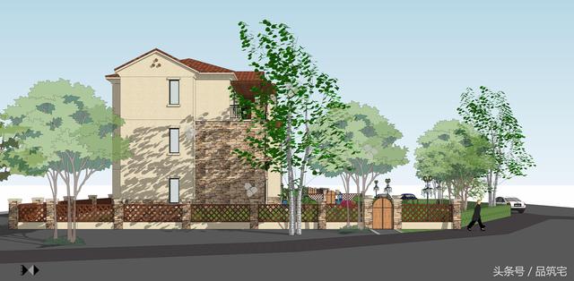 12X10三層西班牙風(fēng)格別墅圖，戶型方正、緊湊實用，有露臺有陽光房有院子，一家共享天倫~