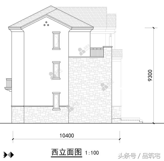 12X10三層西班牙風(fēng)格別墅圖，戶型方正、緊湊實用，有露臺有陽光房有院子，一家共享天倫~