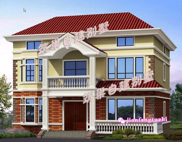 130㎡12x11米帶陽(yáng)臺(tái)簡(jiǎn)潔三層鄉(xiāng)村別墅外觀效果圖，造價(jià)25萬(wàn)